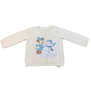 Disney Baby Mickey Mouse Snowman Sweater Cream 12-18M Organic Cotton Holiday